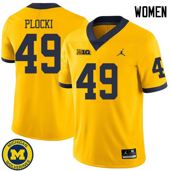 Women's Michigan Wolverines #49 Tyler Plocki Yellow Jordan Brand College Game Jersey